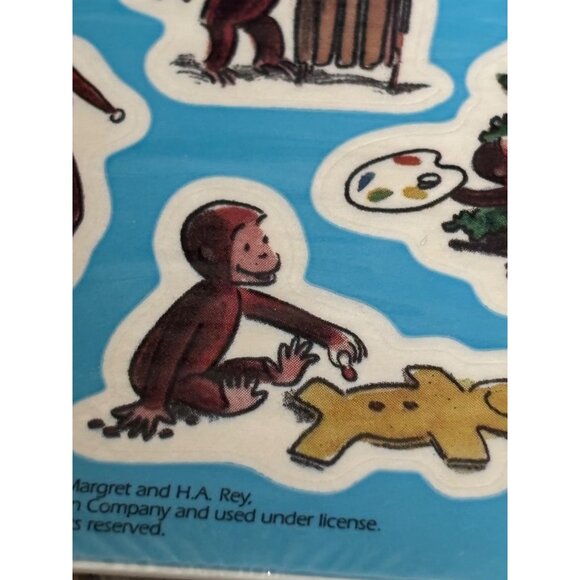 Vintage New Old Stock American Greeting s Stickers Curious George Christmas seal - Picture 8 of 9